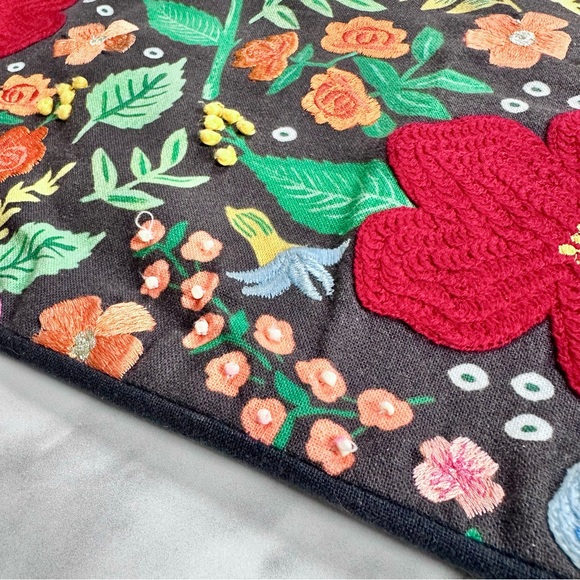 Anthropologie Rifle Paper Co. x Loloi Embroidered Wild Roses Pillow Cover- Black - Picture 4 of 6